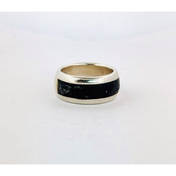 Vintage Neta 925 Sterling Silver & Black Onyx Inlay Band Ring Size 10, 11.3g - Picture 2 of 9